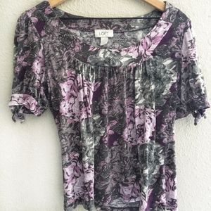 Ann Taylor Loft Purple Floral Short Sleeve Top